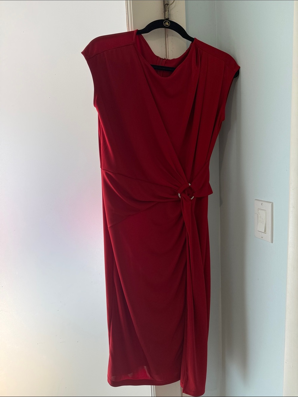 Lauren Ralph Lauren Cherry Red Draped Knot-Front Midi Dress